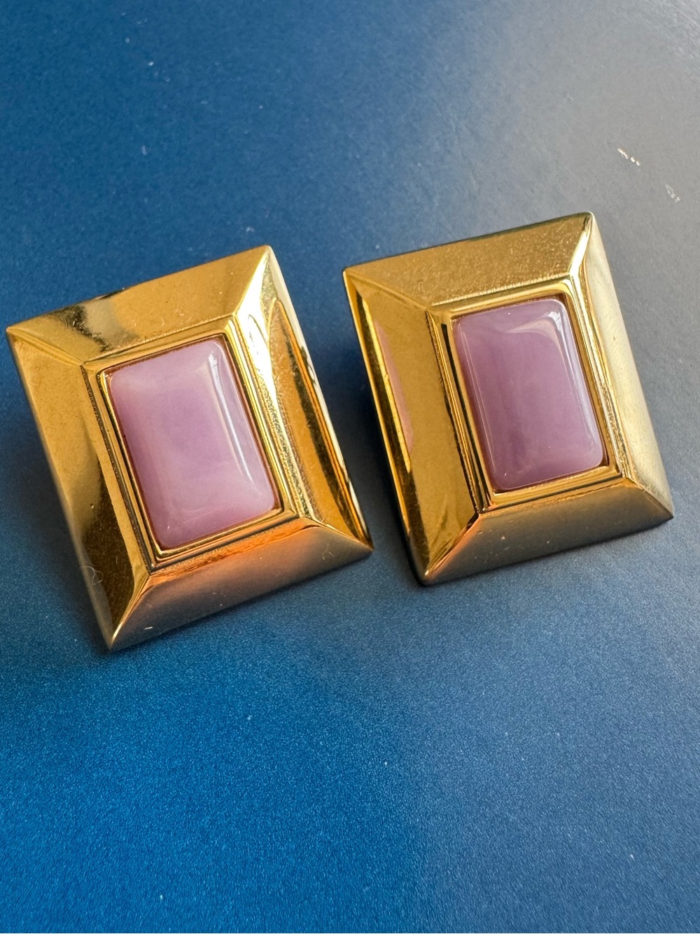 Vintage Givenchy Gold-Tone Earrings with Lavender Inset